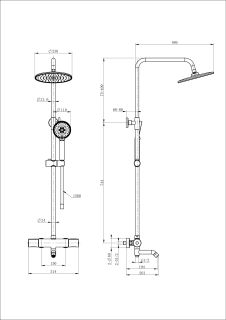 Душевая стойка Wonzon & Woghand INN 2 WW-A3006-T1-MB с термостатом чёрный матовый